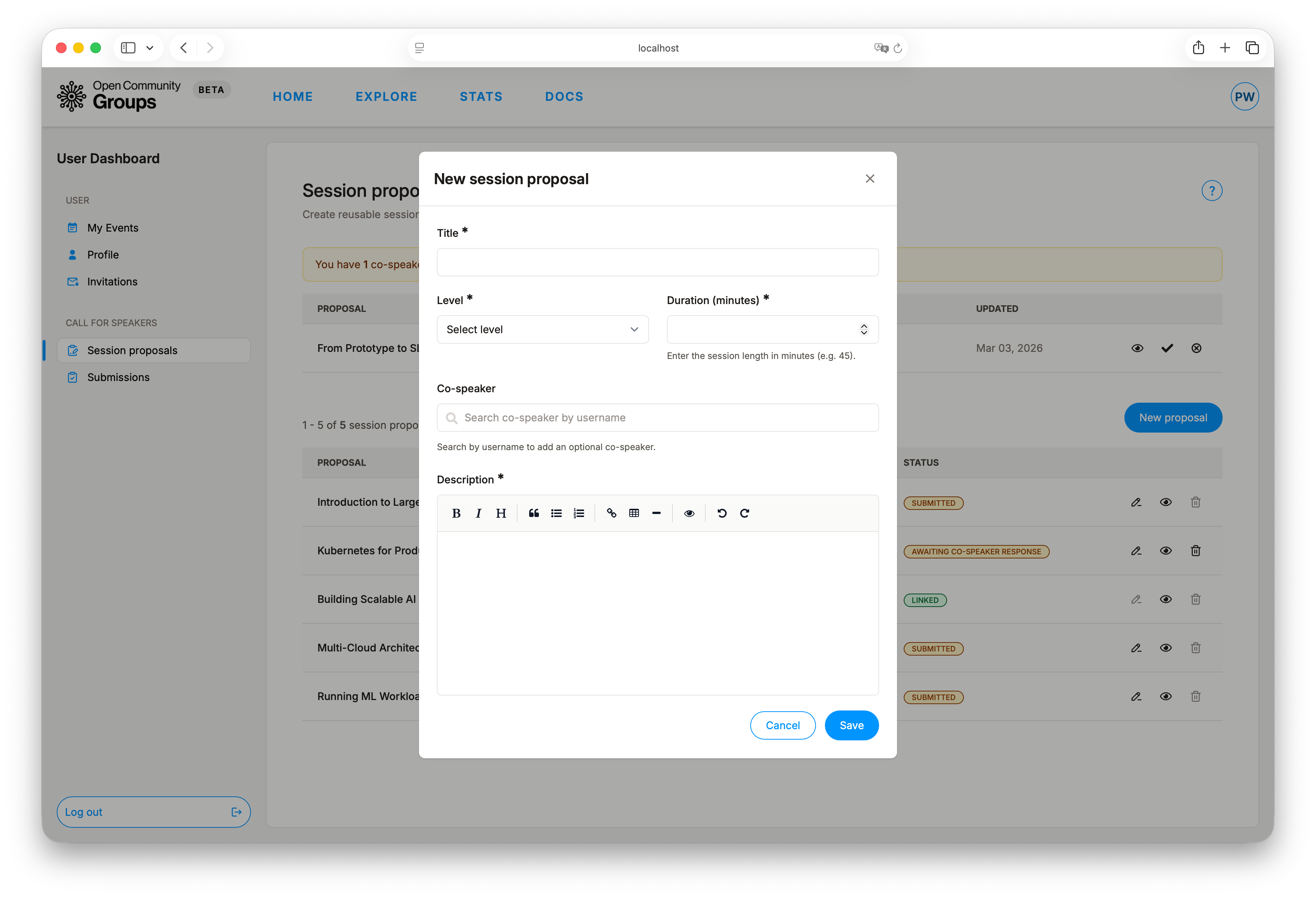 New proposal modal