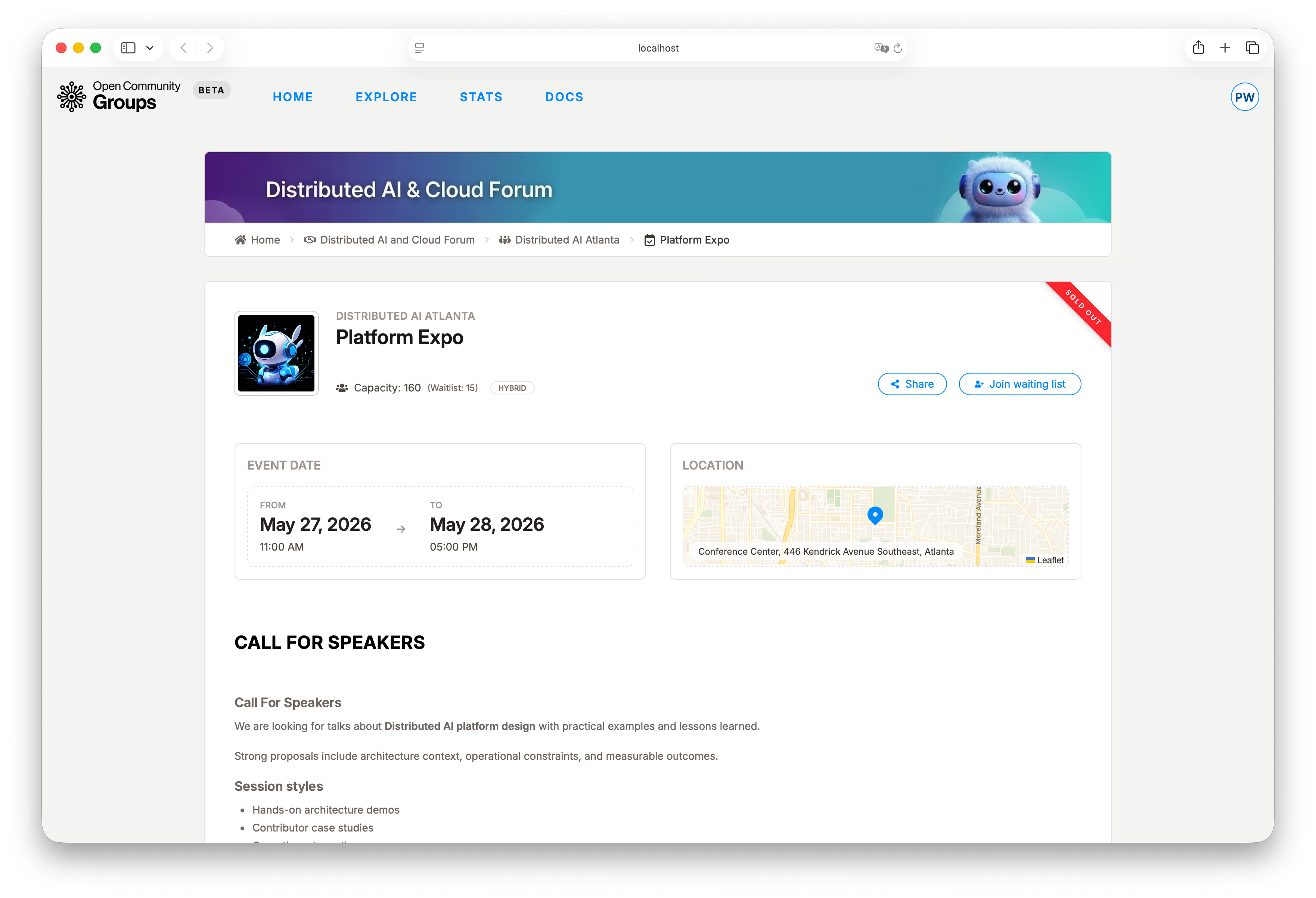Event page and waitlist actions