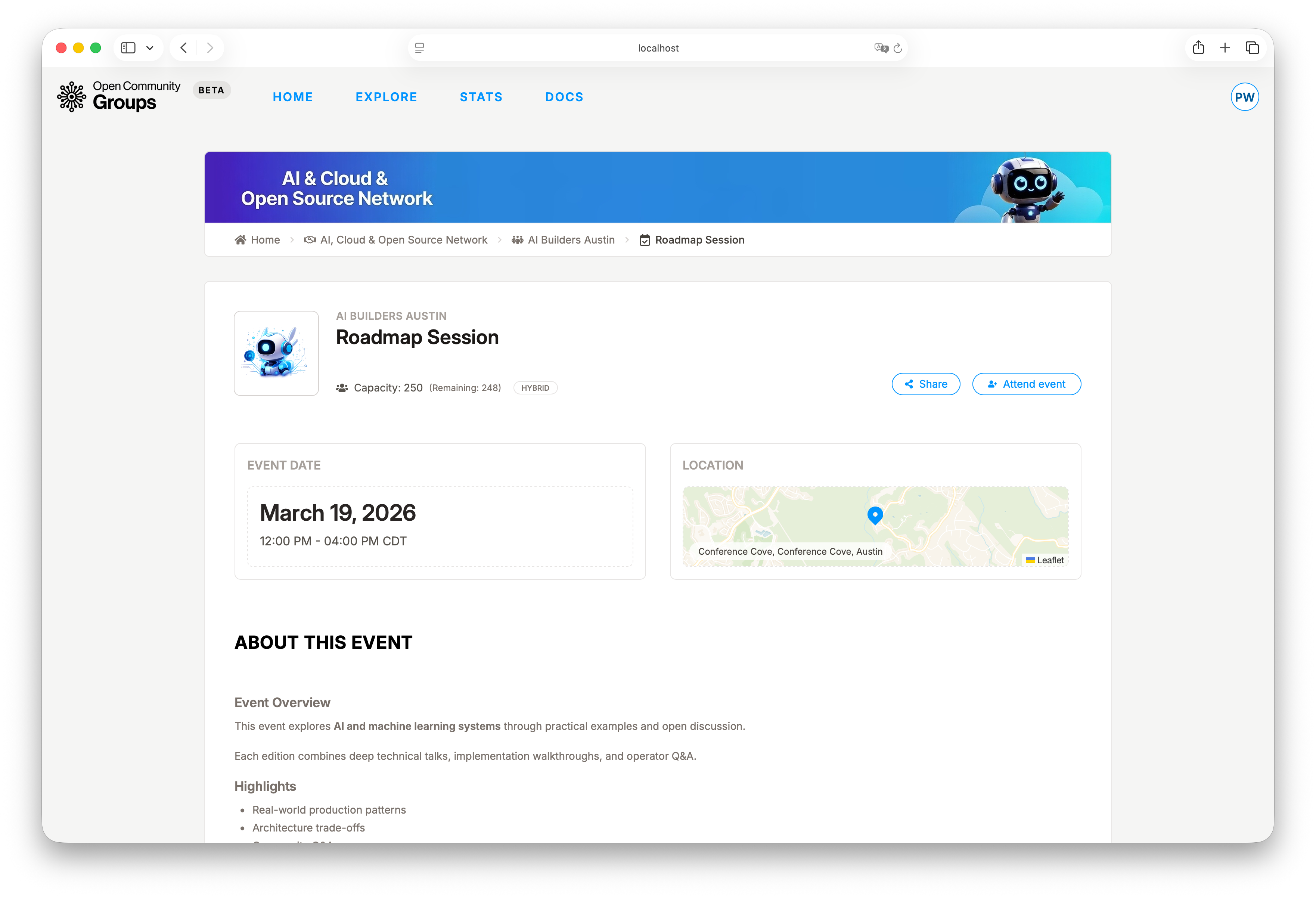 Event page and RSVP action