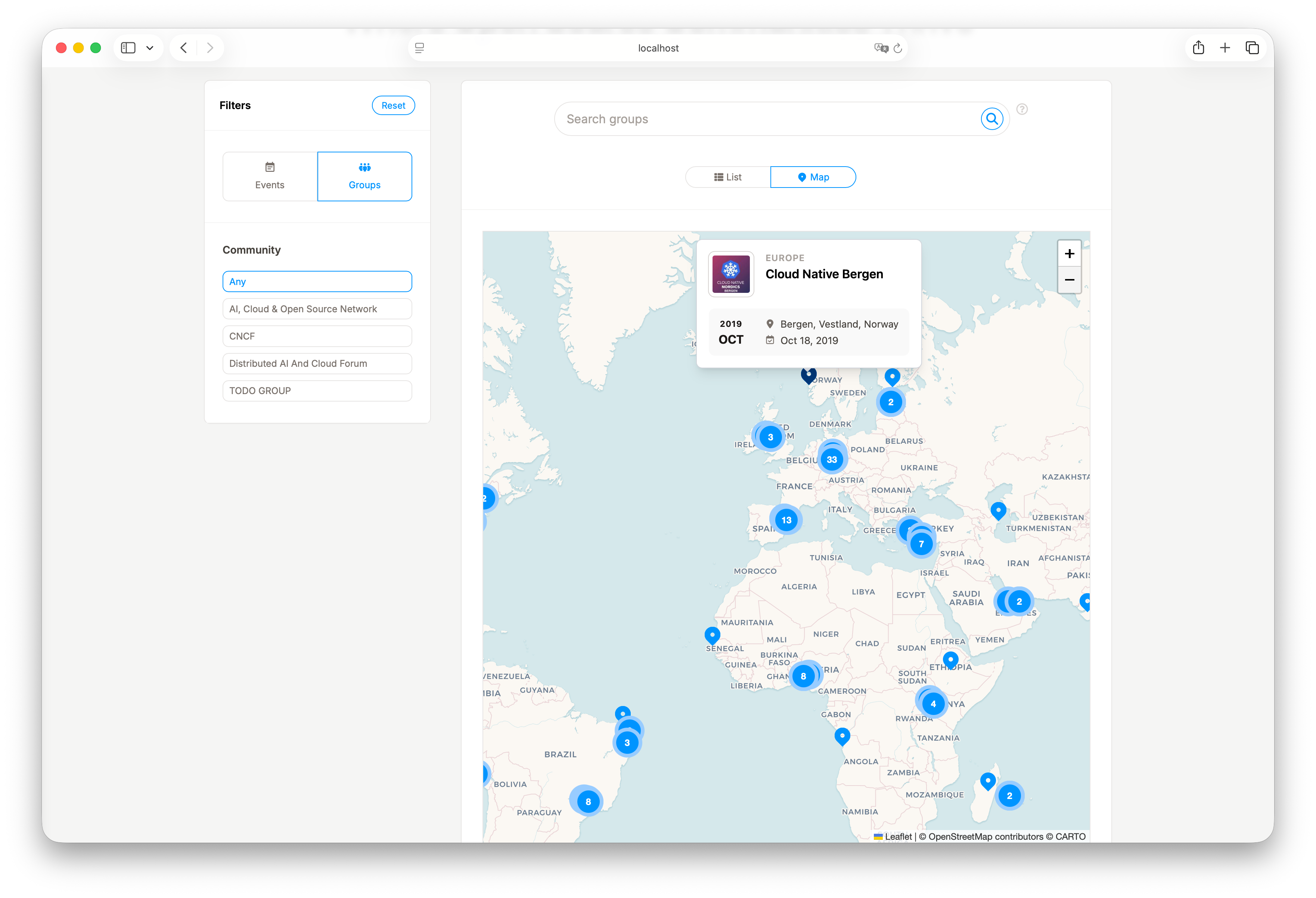 Explore groups map view