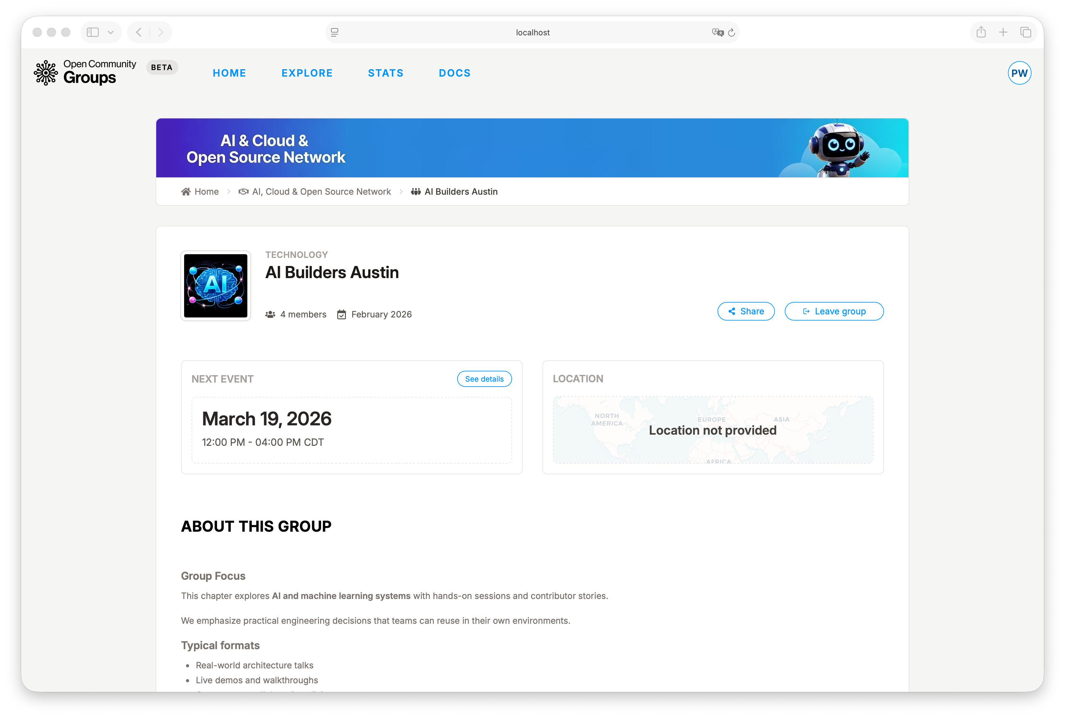 Group page and membership action